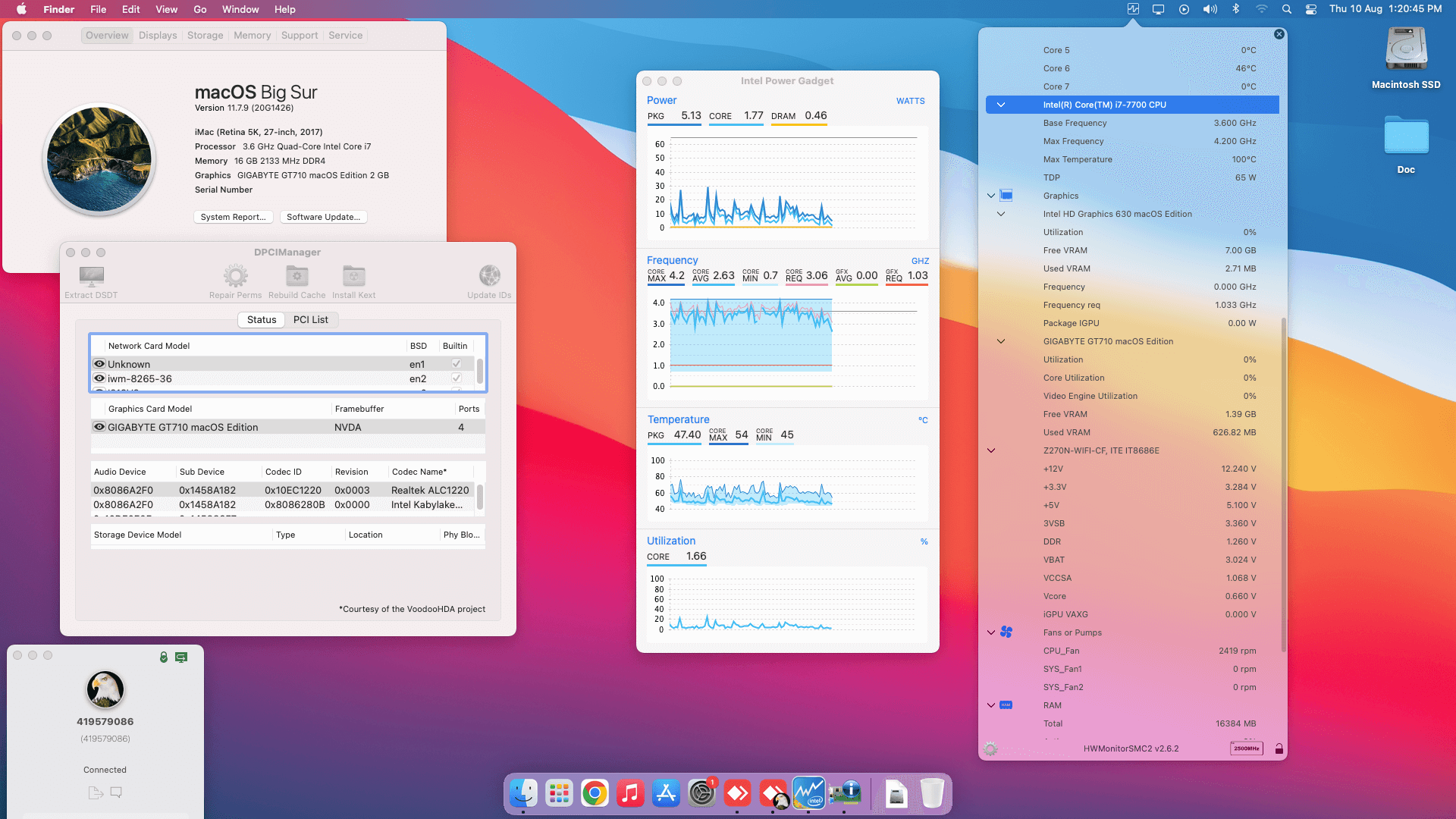 Success Hackintosh macOS Big Sur 11.7.9 Build 20G1426 in Gigabyte GA-Z270N-WIFI + Intel Core i7 7700 + Gigabyte GT 710